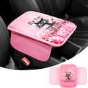 2 x Upgraded Universal Car Center Console Cover, Microfiber Leather Armrest Cover with Storage Bags, Car Armrest Cushion, Comfortable and Durable Interior Accessory for Most Vehicles, Black Cat