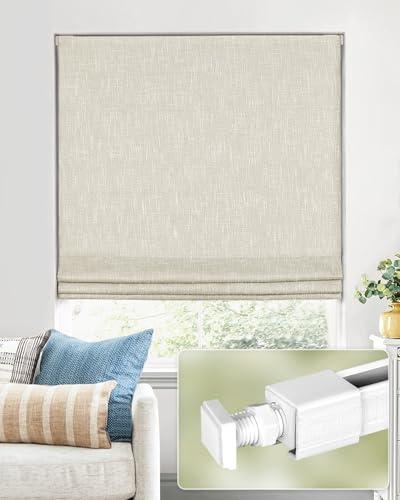 No Tools No Drill Cordless Roman Shades for Indoor Windows 100% Blackout, for Window Size 31" W × 48" H Beige