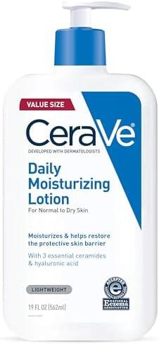 CeraVe Daily Moisturizing Lotion for Dry Skin, Body Lotion & Face Moisturizer with Hyaluronic Acid and Ceramides, Daily Moisturizer, Fragrance Free, Oil-Free, 19 Ounce