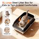 Extra Large Stainless Steel Litter Box with Lid, XL Odor Free Metal Litter Box with High Sides for Big Cats, Open Top Easy Cleaning Kitty Box Anti-Urine Leakage, Non-Sticky, Include Scoop, Black