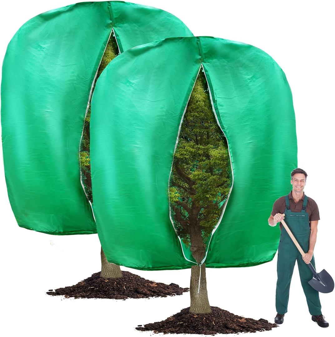 2pcs Huge Plant Covers Freeze Protection, 95"x83" Winter Tree Cover with Zipper Drawstring Thickened Frost Blanket Cloth Outside Plants Wrap Bag Garden Covers for Potted Plant Shrubs Flower Fruit Tree