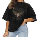 KEKEMI Vintage Rock Band Tshirts Women Retro Free Bird Western Graphic Tees Country Music Shirts Casual Short Sleeve Tops(Black-104, Large)