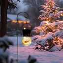 Viveta Snowman Solar Lantern,Christmas Hanging Solar Lanterns ,Crackle Glass Outdoor Waterproof Lantern with Shepherd Hook for Garden Decor- Pinecone