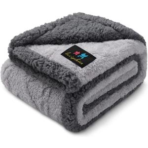 Luciphia Waterproof Pet Blanket, Liquid Pee Proof Dog Blankets for Sofa Bed Couch, Reversible Sherpa Fleece Furniture Protector Cover for Small Medium Large Dogs Cats,Light Grey Small40" x 28"