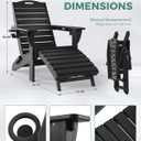 Folding Adirondack Chair with Retractable Ottoman Weather Resistant Fire Pit Chair Patio Chair with 2 Cup Holder Lawn Outdoor Lounge Chair (Black)