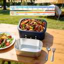 Electric Heated Lunch Box, 6.7 Cups | 1.6L, 15600mA Battery Powered, Portable Cordless Self Fast Heating Food Container Warmer, Timer Preset Heating, Car, Truck, Picnic, Outdoor Work Use