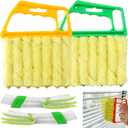 4Pcs Blind Cleaner Duster Tool Set with 7-Finger & 3-Finger BrushesWashable Multi-Surface Dusting Kit for Wood Blinds, Venetian Blinds, AC Vents, Car Vents, Shutters & Fans (Yellow+Green)
