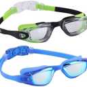 Aegend Kids Swim Goggles, Pack of 2 Swimming Goggles for Children Boys & Girls Age 3-14 (Blue & Clear Green)