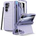 VEGO for Samsung Galaxy Z Fold 5 Case, with S Pen Holder [Hinge Protection][Built-in Screen Protector & Invisible Kickstand] Full Body Shockproof Anti-Slip Rugged Phone Cover for Z Fold 5 -Purple