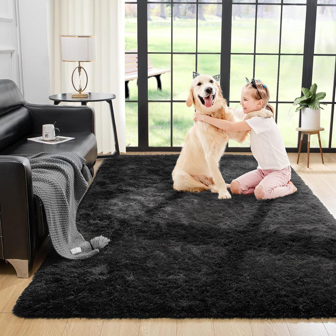 Noahas Fluffy Bedroom Rug,3x5 Feet Plush Fuzzy Black Area Rugs for Living Room, Non Slip Thick Soft Shaggy Nursery Furry Floor Dorm Kids Carpet