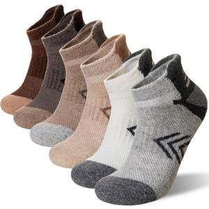 Velice Merino Wool Ankle Hiking Running Socks for Women Compression Thick Athletic Cushion Breathable No Show Socks 6 Pairs (Medium, Grey/Brown/White)