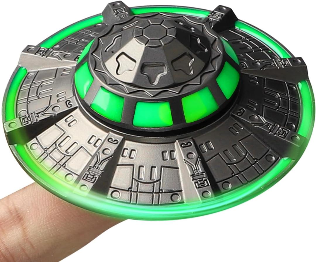 UFO Fidget Spinner for Kids Adults, Metal Luminous Space Desk Toy, Cool EDC Gadgets Anxiety Stress Relief Toys, Holiday Stocking Stuffer, Birthday Party Favor Gifts for Office Spaceship Toy