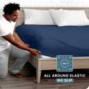 Bare Home Fitted Bottom Sheet Queen - Premium 1800 Microfiber - Ultra-Soft Wrinkle Free - Deep Pocket - Fitted Sheet (Queen, Dark Blue)
