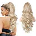LONAI Claw Clip Ponytail Extension for Women 24 Inch Curly Wavy Ponytails Extensions Clip in Ponytail Hair Extensions Pony Tail Clip on Ponytails Hair Piece (Blonde to Light Blonde)