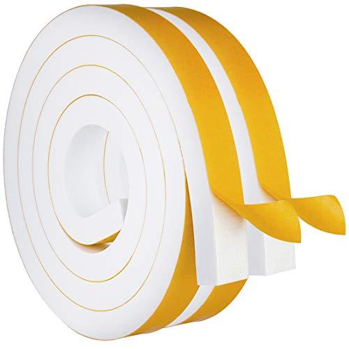 White Door Window Weather Stripping Self Adhesive Foam Tape 1 in × 3/4 in × 13 Ft, High Density Foam Sealing Strip Window Insulation Weatherproof Gasket Tape for Doors and Windows