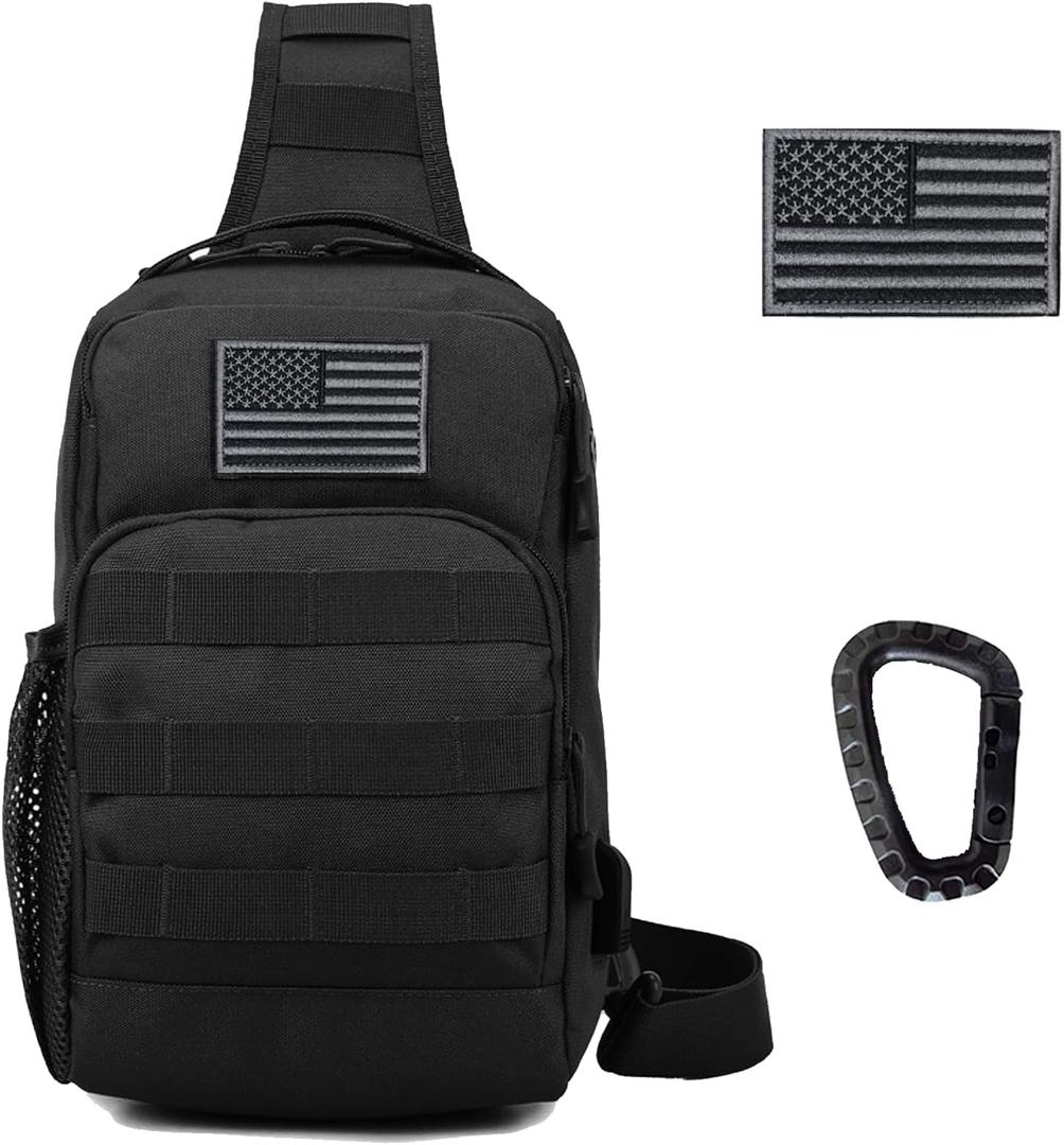 Valinov Tactical Shoulder Bag,Molle Shoulder Backpacks,Military Sling Daypack Backpack with USB Charging port (1 Pack Black)