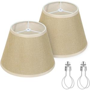 Khaki Empire Lamp Shades Set of 2, 5.9" 9.8" 6.6" Natural Linen Lampshades for Table Lamps, Small Spider Fitter Replacement Lamp Shades, Bulb Clip Adapters Included, No Assembly Required