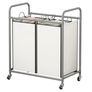 Laundry Sorter Basket 2 Bag Laundry Hamper Cart with Rolling Removable Bags Laundry Organizer Cart for Clothes Storage, Beige (2 Bags, Beige)