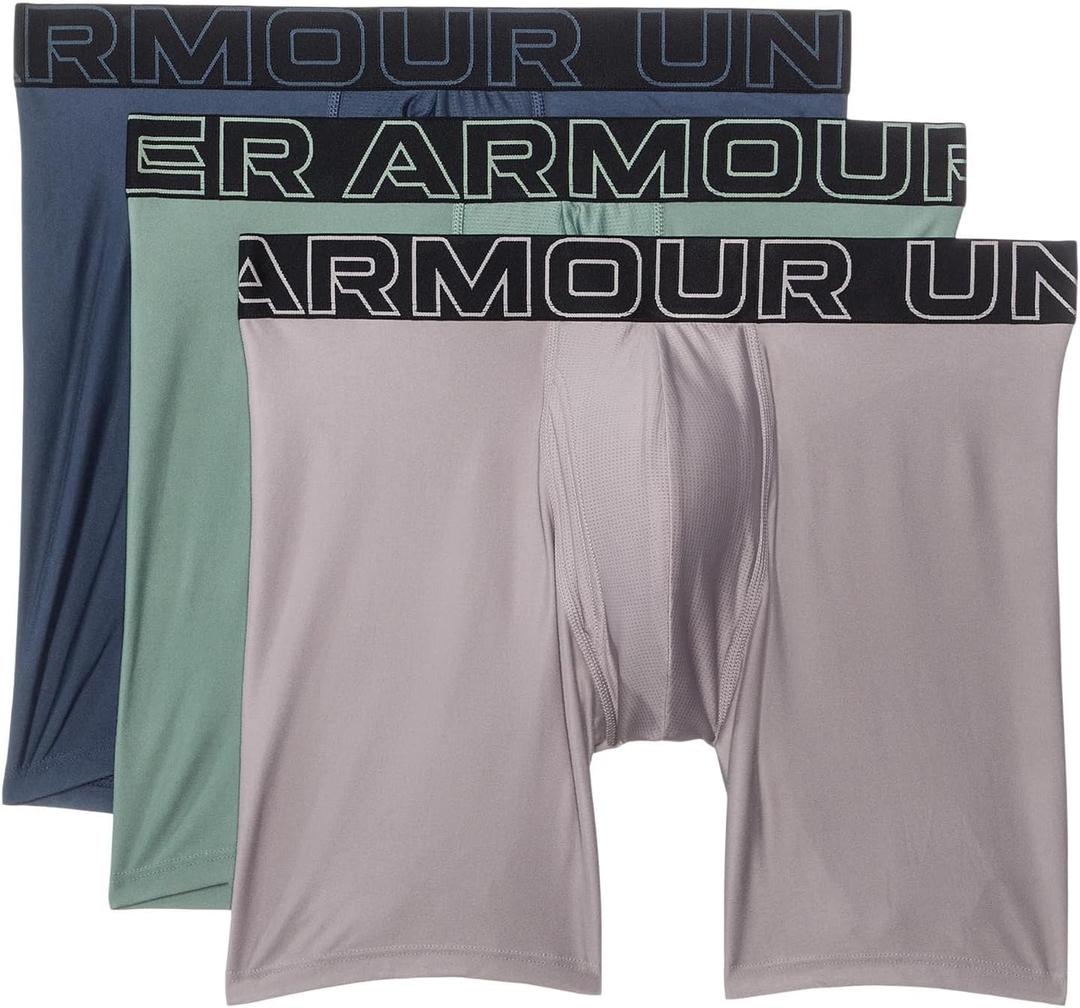 Under Armour 3-Pack Performance Tech Solid 6" Boxer Briefs (Large, Gray Dawn)