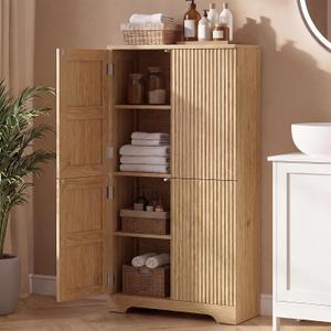 ChooChoo Bathroom Floor Cabinet with 4 Doors and Adjustable Shelves, 11.81"D x 23.62"W x 43.31"H