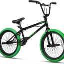 cubsala Freestyle BMX Bike, 20 Inch Yaphet Bicycle for Teen Beginner Adult Riders, Bike with 360° Rotating Handlebar and 4 pegs, Black with Green Tires