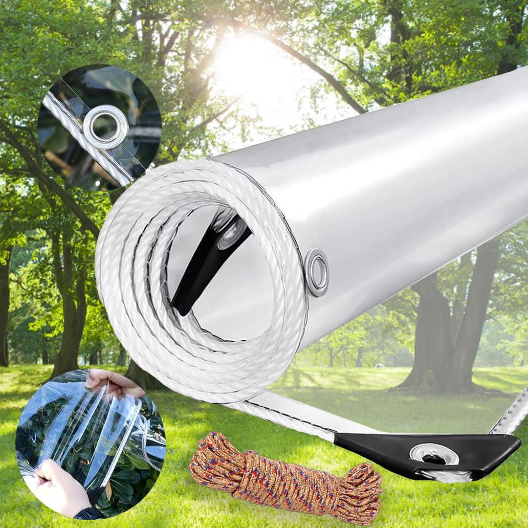 Clear Tarps Heavy Duty PVC, Transparent Tarp Durable Waterproof Dustproof Windproof, Tarpaulin with Grommets & Ropes for Greenhouse, Patio, Garden, Pavilion, Chicken, Porch, Outdoor10' x 16'  (10' x 16' 3x4.9m)