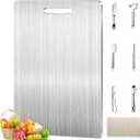 Titanium Cutting Board,Cutting Boards For Kitchen,Stainless Steel Cutting Board,Peeler,Mat,Dish Clip,For Cutting Vegetables, Meat,Fruits,Silver, 18.11x11.8 IN