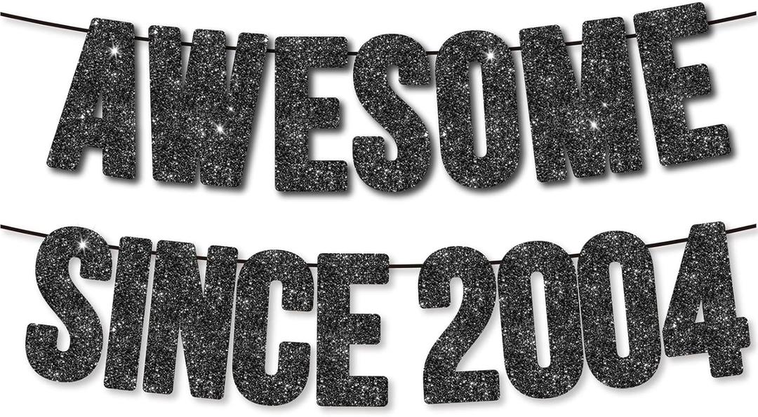 Awesome Since 2004 Banner for 22nd Birthday Party Decoration,Happy 22nd Boys Girls Birthday Party Banner,Handmade - Black