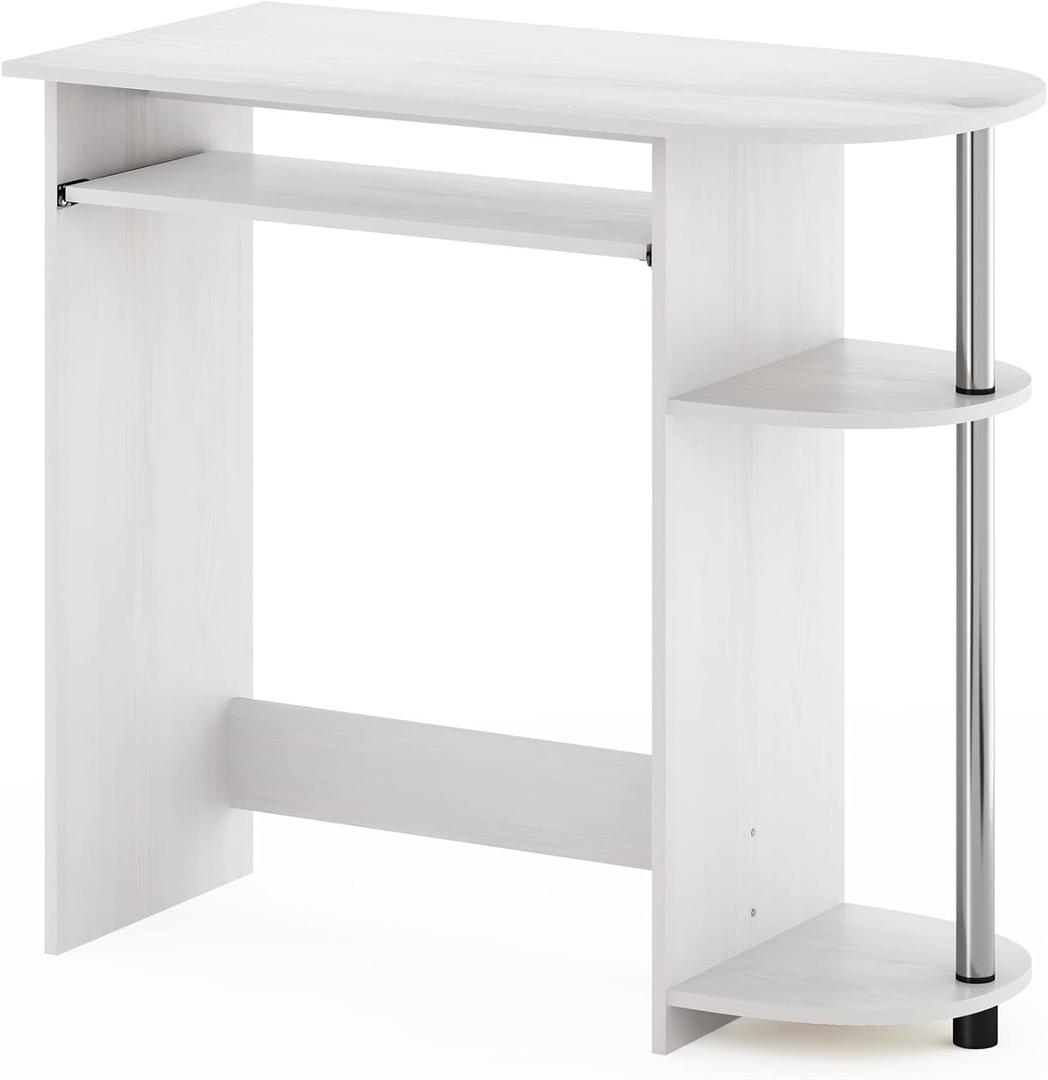 Furinno Simplistic Easy Assembly Computer Desk, with Keyboard Tray, White Oak/Stainless Steel