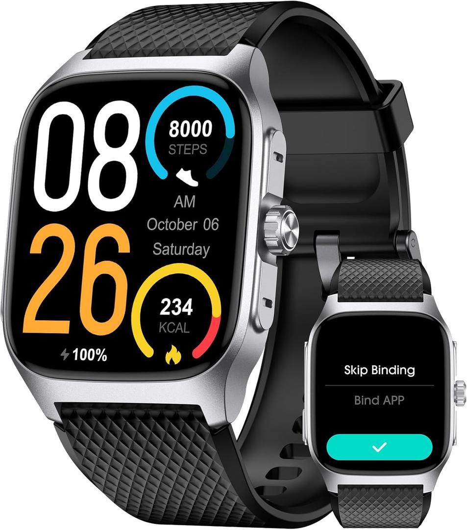 Smart Watch for Men Required, 1.85'' AMOLED Metal Watch with 14 Days Battery, Sleep Tracker,Step Counter, Swimming Waterproof, Make/Answer Calls,Fitness Tracker for Android iOS (Black Silver)