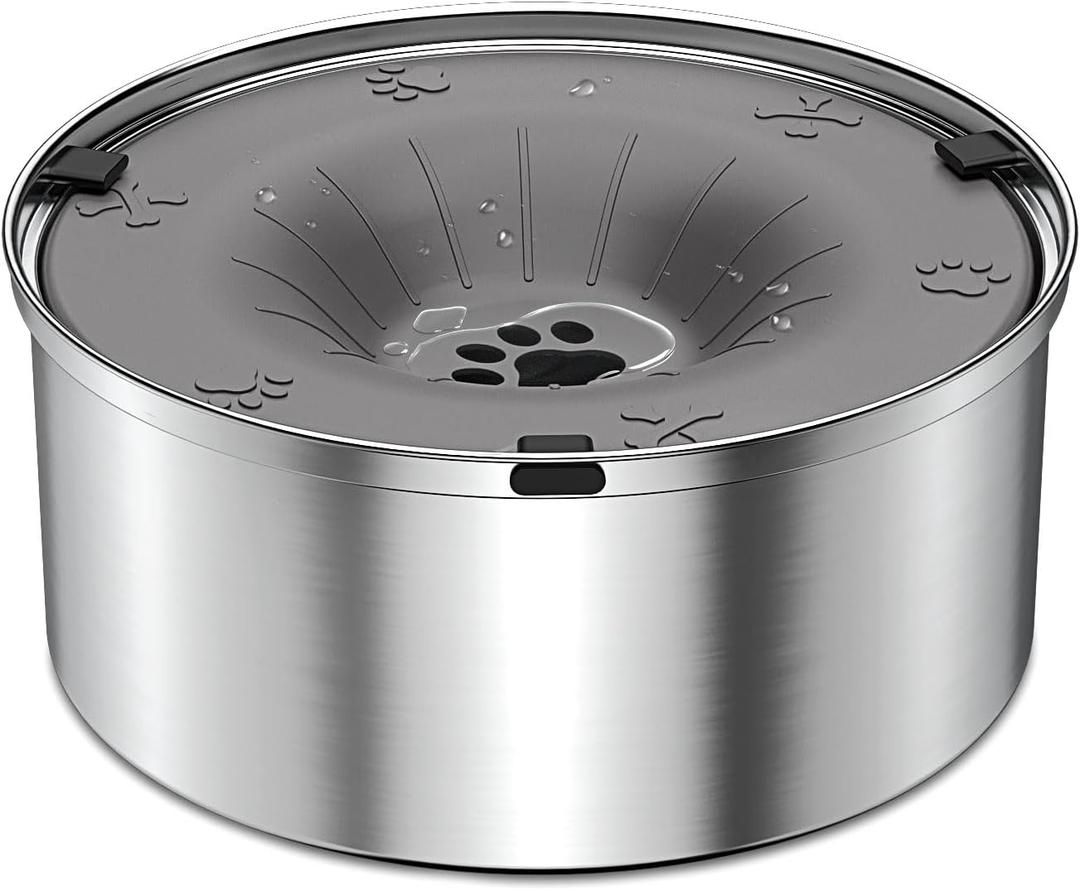 SCHITEC Dog Water Bowl No Spill 1.2L/40oz Slow Drinking Anti-Splash Stainless Steel Dog Bowl with Floating Disk, Spill Proof Pet Travel Water Dispenser for Sloppy Messy Drinkers(Gray)