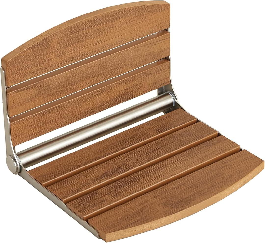 17.5" Folding Shower Seat Wall Mounted,Foldable Shower Bench,Fold Down Shower Seat,Folding Shower Seat Bench,Wall Mount Shower Seat Bench Chair (Teak)