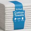 JMR 12 Pack Thin 100% Cotton Utility Towels (22x44 White) - Quick-Dry, Lightweight & Economical for Pets, Gym, Cleaning, Kitchen, Travel, Hair, Auto - Practical Multi-Use Space Saver, Bulk Value