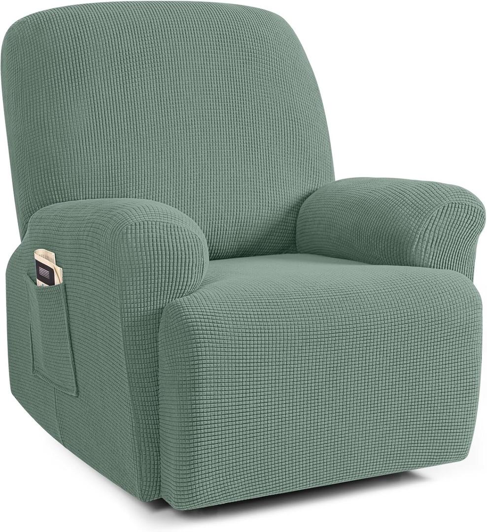 TAOCOCO Recliner Cover 4-Pieces, Recliner Stretch Sofa Slipcover, Recliner Cover 1 Seat, Couch Protector Soft, Furniture Protector Covers with Elastic,Chair Covers Jacquard Pattern (Sage Green)