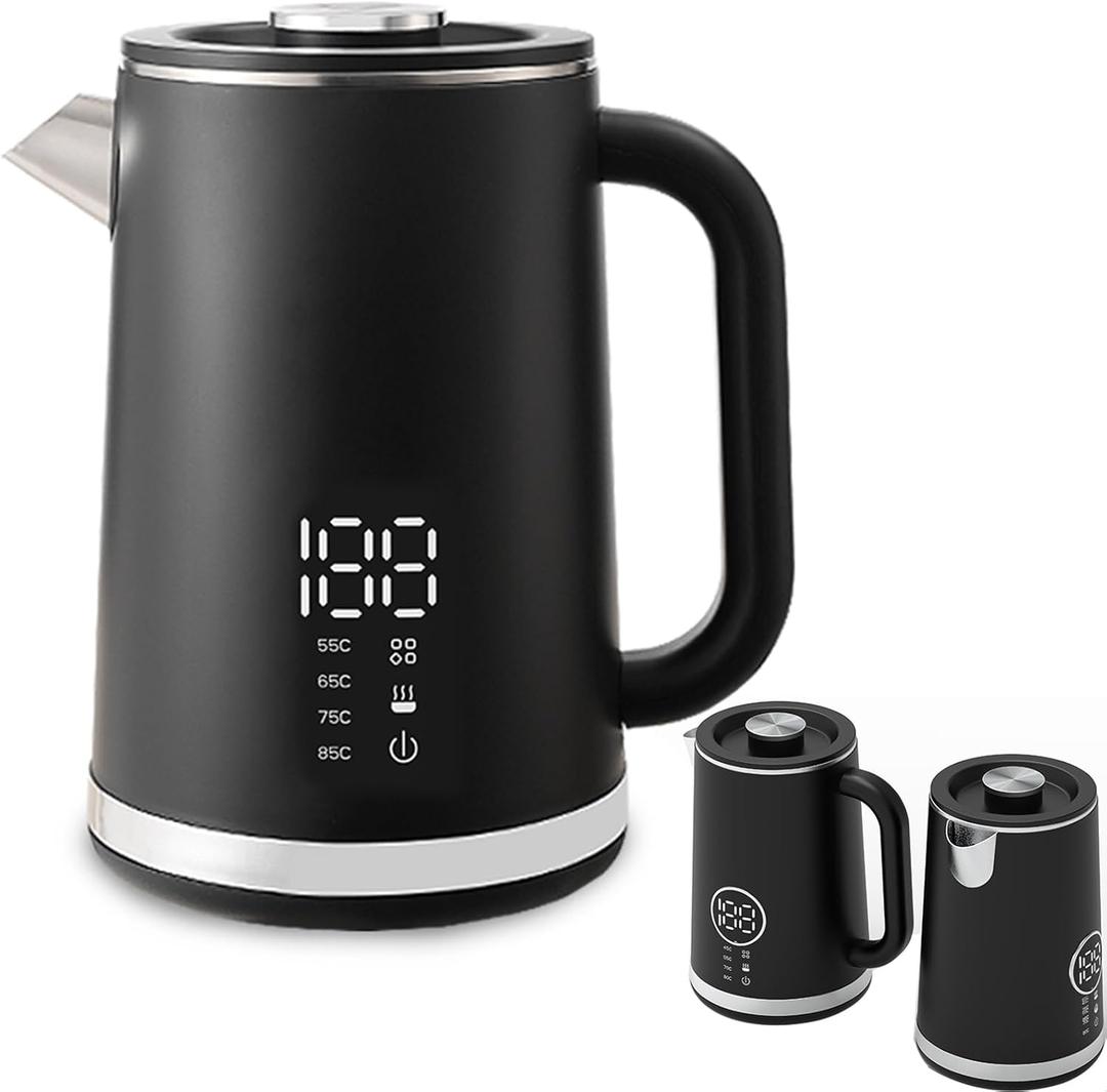 Electric Kettle,Electric Kettle Temperature Control,1.6L Double Wall Stainless Steel Cool Touch, Water Boiler & Heater, 1500W Hot Tea Pot, Auto Shut-Off & Boil Dry Protection, LED Indicator, Black