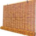 Outdoor Reed Roller Blinds, Bamboo Blinds Outdoor, Retro Bamboo Shades, Anti-UV and Waterproof, Privacy Protection, Lifting, Sun Protection, Easy Installation (20"W x 72"H, Carbonized Color)