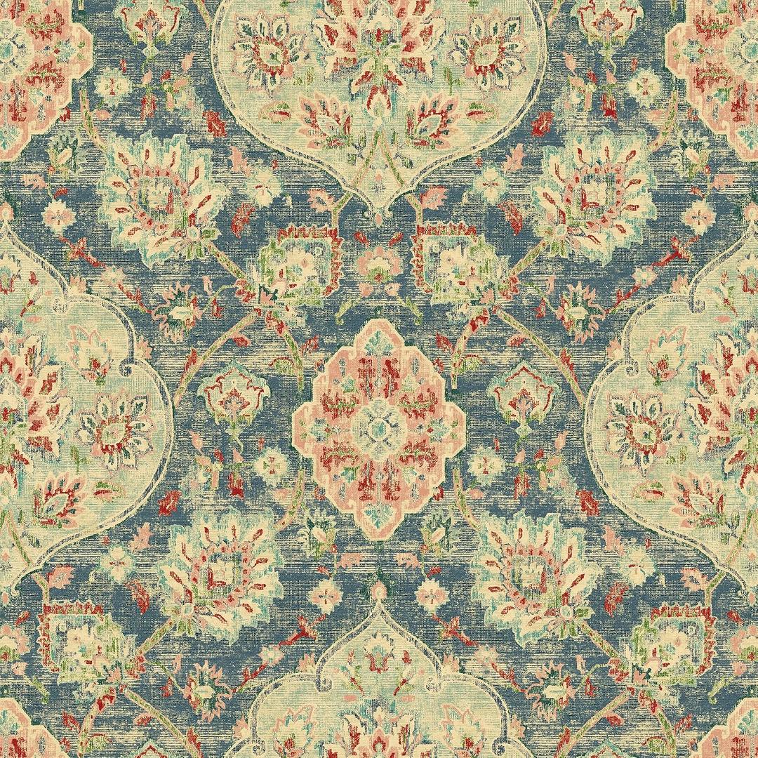 Surface Style - Caspian Rug-Inspired Peel and Stick Wallpaper (Blue Celestial) 216"L x 20.5"W