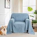 MYSKY HOME Oversized Armchair Couch Cover for 1 Cushion Couch, Washable Sofa Protector, Chair Couch Covers with Tassel Sofa Covers Sofa Throws Sofa Slipcovers Futon Cover for Pet, Kid, 71"X91", Blue