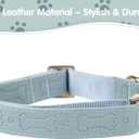 TDTOK Stylish Leather Dog Collar, Comfortable Soft PU Leather Dog Collars for Large Medium Small Dogs with Quick Metal Buckle, Adjustable Pet Collar with Cute Bone Pattern Design (Blue, M)