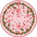 Flamingo Christmas Tree Skirt 48 Inch Beach Christmas Tree Collar Tropical Coastal Hawaliian Christmas Tree Decor Flamingo New Year Xmas Decor Christmas Decorations for Home Party