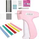 DELSI 9-in-1 Stitch Gun for Clothes, All-in-One Clothing Tagging Gun Kit with 6 Needles, 4000 Fasteners (25mm Black & White + 5mm Black, White & Colorful), 100 Silicon Buttons, Scissor & Manual (Baby Pink)
