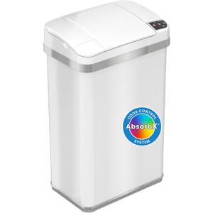 iTouchless 15 Liter / 4 Gal Sensor Bathroom Trash Can with Lid and AbsorbX Odor Filter, White Stainless Steel Small Waste Basket, Includes Air Freshener Fragrance Pack, Home Office Bedroom Livingroom