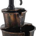 2-Tier Barrel Waterfall Fountain,27-Inch Plastic Outdoor Water Feature with Pump for Garden,Patio and Backyard