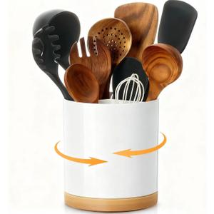 Meolibour Extra Large Porcelain Like Kitchen Cooking Utensil Holder, 360 Rotating Utensil Crock, 7.2" Unbreakable for Countertop, for Farmhouse Kitchen Decor with Rotatable and Detachable Base