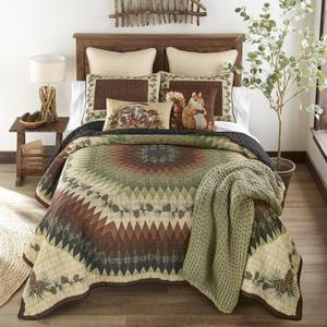 Donna Sharp Pine Circle Polyester Bedding Set - 3-Piece Queen Size Quilt Set - Includes 1 Quilt and 2 Standard Pillow Shams - Machine Washable - Traditional Design Pine Circle