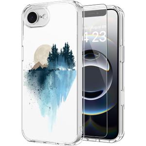 ICEDIO for iPhone 16e Case with Screen Protector-Clear with Fashionable Trendy Patterns-Designed for Girls and Women-Slim Fit Cover-Protective Phone Case 6.1" Blue Painting