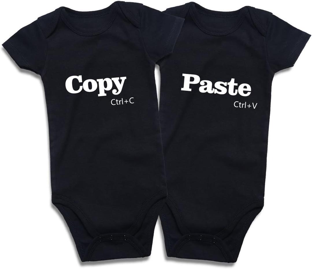 DEFAHN Funny Twins Baby Bodysuits Boys Girls Rompers 2 Pack Twin Matching Clothes Outfits for Newborn Infant (3-6 Months)