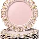 Pink Charger Plates, 13 Inch Plate Chargers for Dinner Plates. Set of 6 Plastic Embossed Charger for Dinner, Party, Wedding.