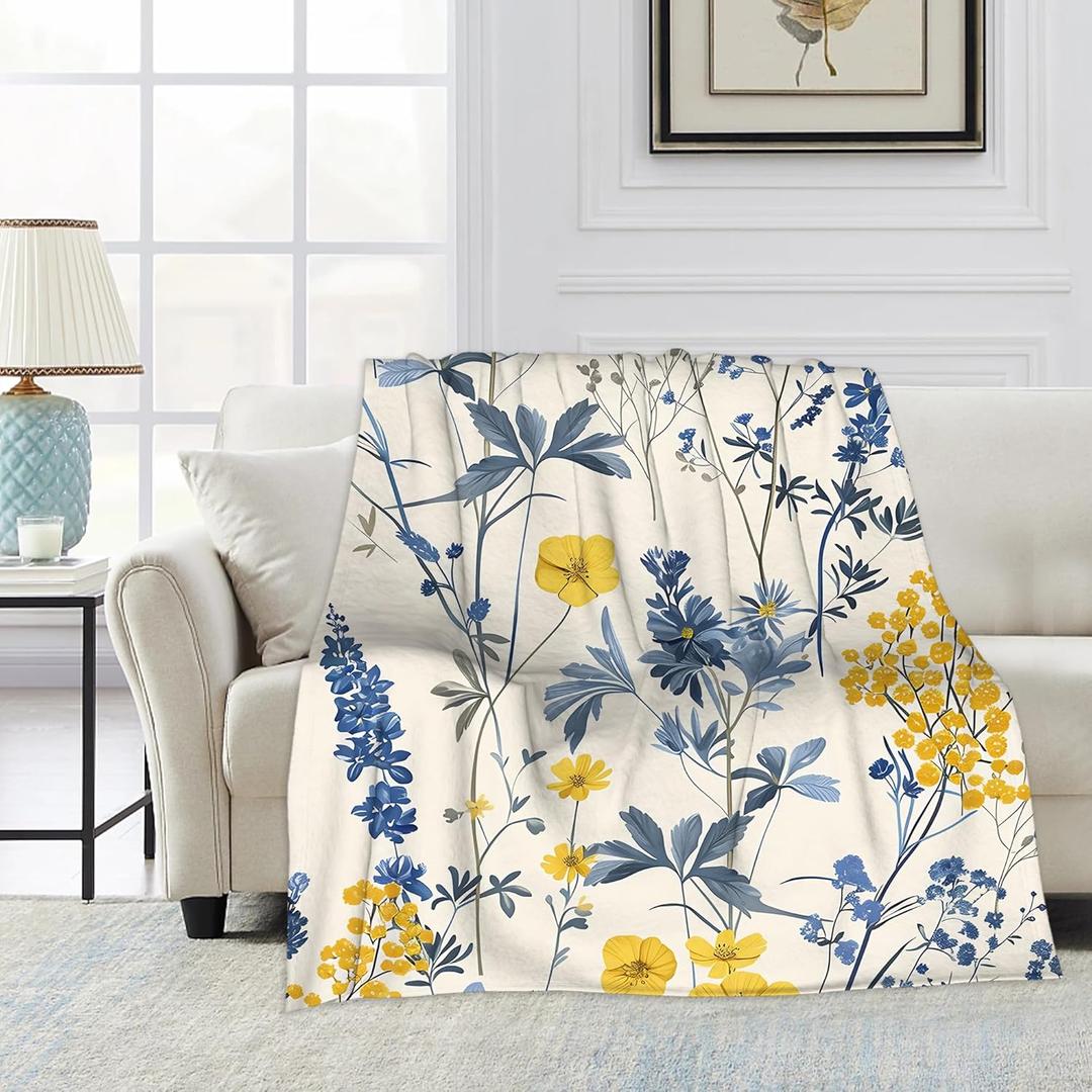 Vintage Wildflower Blanket Gfits for Women Men Kids Botanical Throw Blankets Soft Lightweight for Home Decor Couch Bed Sofa 40x50 Inches