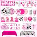 Cowgirl Birthday Party Decorations – Plates, Napkins, Cups, Banner, Hanging Swirls, Tablecloths, Balloons, Cake & Cupcake Toppers, Honeycomb Centerpieces – Disco Cowgirl Party Decorations, Serves 24